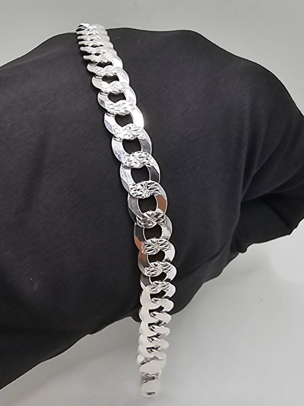 Sterling Silver 925 High Polished Diamond Cut Curb Bracelet 8.9mm 9 inches